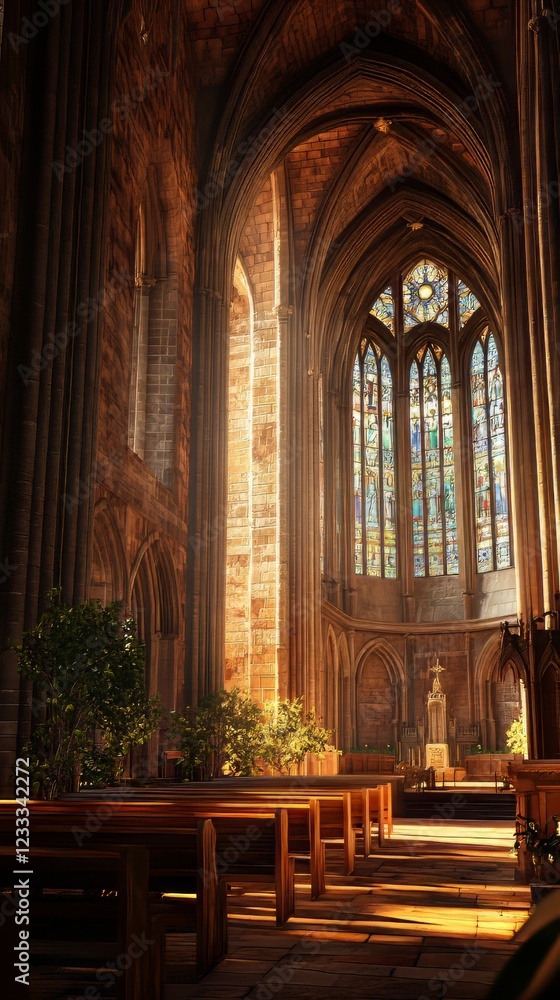 Obraz premium Sunlight streams into a grand cathedral.