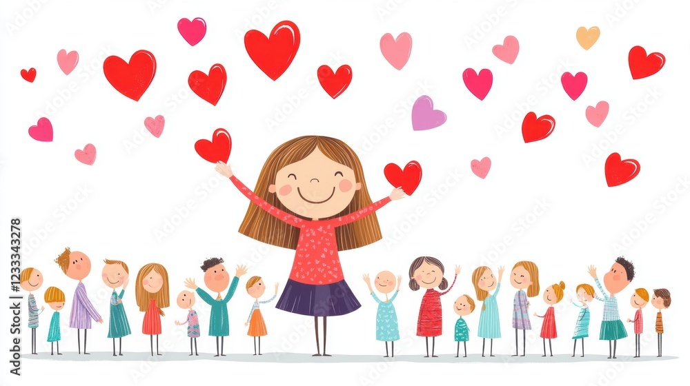 Cute beautiful girl with red heart for Valentine’s Day greeting card design Cute beautiful girl with red heart for Valentine’s Day greeting card design