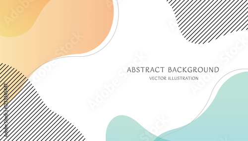 黒のストライプと緑とオレンジのパステルカラーの抽象的な形で構成されたシンプルな背景素材。16:9のベクターイラスト