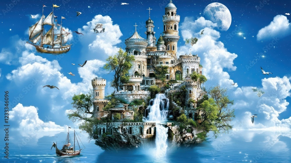 Obraz premium Enchanted Island Castle: A Fantasy Seascape