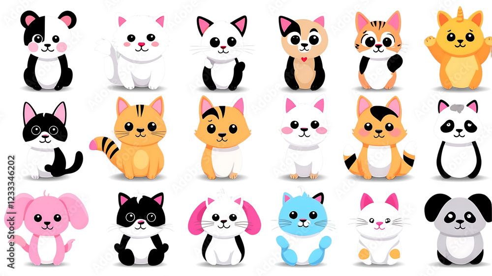 Obraz premium set of animals, Charming and cute animal with big eyes and playful demeanor isolated on a clean PNG background, ideal for pet-related designs, nature illustrations, and heartwarming visual content