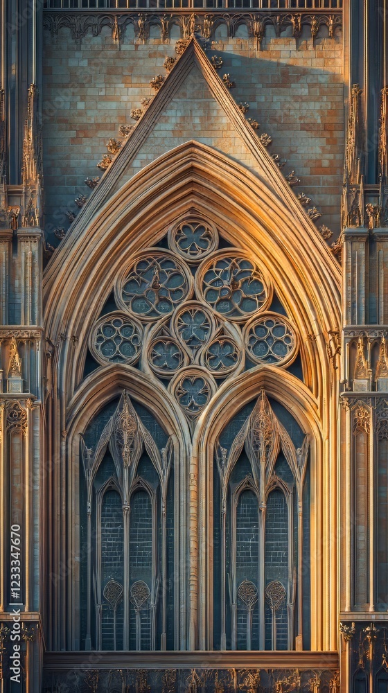 Fototapeta premium Ornate church window bathed in sunlight