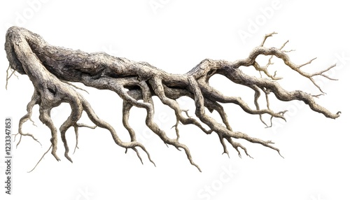 Ancient Twisted Tree Roots Isolated On White