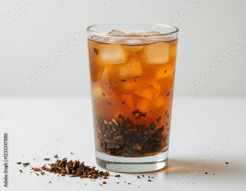 Smoky hojicha tea with ice