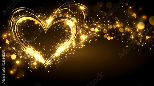 Golden Sparkling Heart Design On Black Background