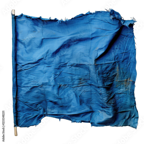 The torn blue flag. Torn fabric isolated on transparent background