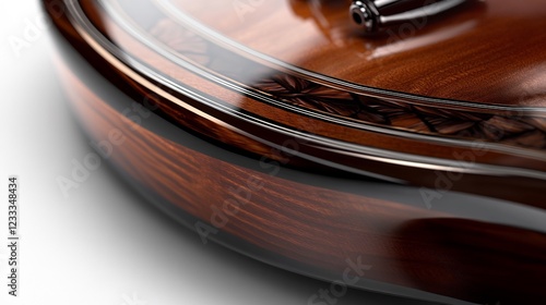 Close-up of a Luxurious Handcrafted Guitar's Body, Showcasing Intricate Wood Grain and Inlays