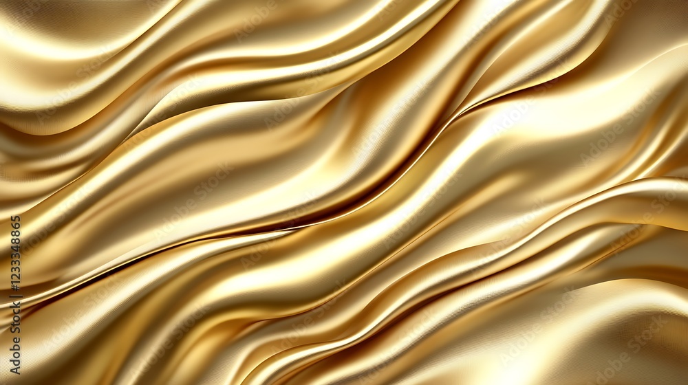 Fototapeta premium Golden Silk Drapery Elegant Flowing Fabric Waves
