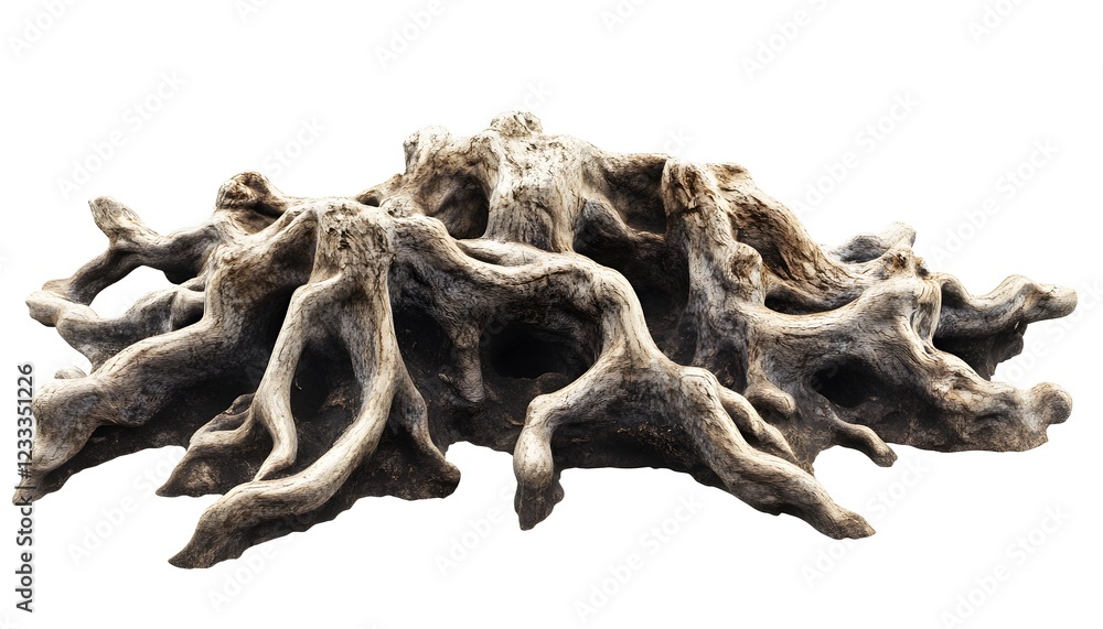 Fototapeta premium Weathered Tree Root System Isolated On White