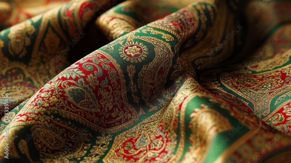 56.A vibrant and intricate graphic design of an Indian saree, showcasing traditional patterns, rich textures, and vibrant colors like gold, red, and green. The saree design features paisley and 56.A vibrant and intricate graphic design of an Indian saree, showcasing traditional patterns, rich textures, and vibrant colors like gold, red, and green. The saree design features paisley and