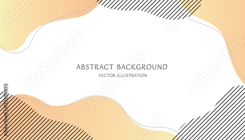 黒のストライプとオレンジのパステルカラーの抽象的な形で構成されたシンプルな背景素材。16:9のベクターイラスト