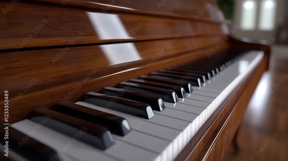 Close-up of a Polished Wooden Piano Keys Close-up of a Polished Wooden Piano Keys