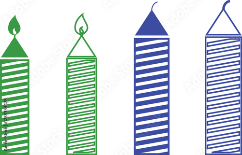 Candle light burn wax flat and line outline icon set . Birthday decorative candles collection isolated on transparent background. For celebration, candlelight design template simple and clean.