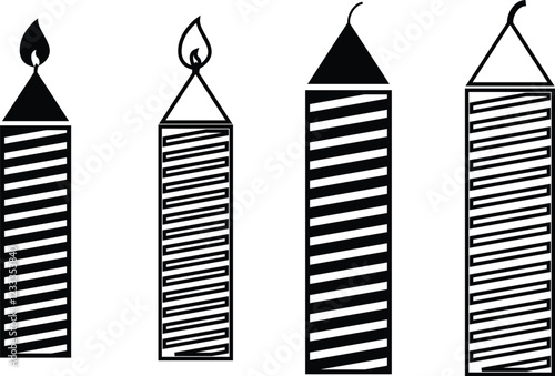 Candle light burn wax flat and line outline icon set . Birthday decorative candles collection isolated on transparent background. For celebration, candlelight design template simple and clean.