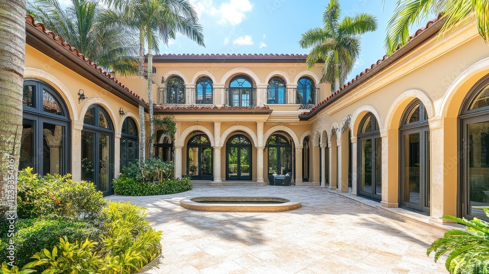 A Mediterranean-style home with arched windows allowing sunlight to stream in. A Mediterranean-style home with arched windows allowing sunlight to stream in.