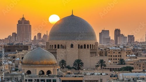 Sunset over Baghdad: Domes and City Skyline