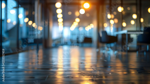 Wallpaper Mural A blurred interior space with warm lighting and polished wooden floors, suggesting a modern atmosphere. Torontodigital.ca