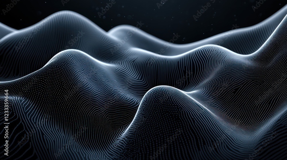 Obraz premium Dark, flowing digital waves, abstract background, futuristic design