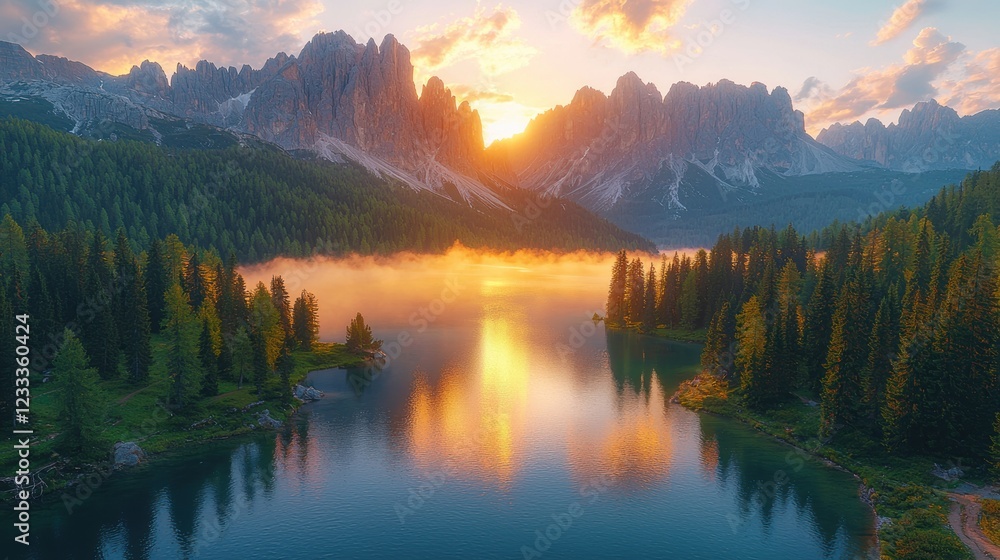 Fototapeta premium Majestic winter landscape scenery wallpaper with snow mountain forest