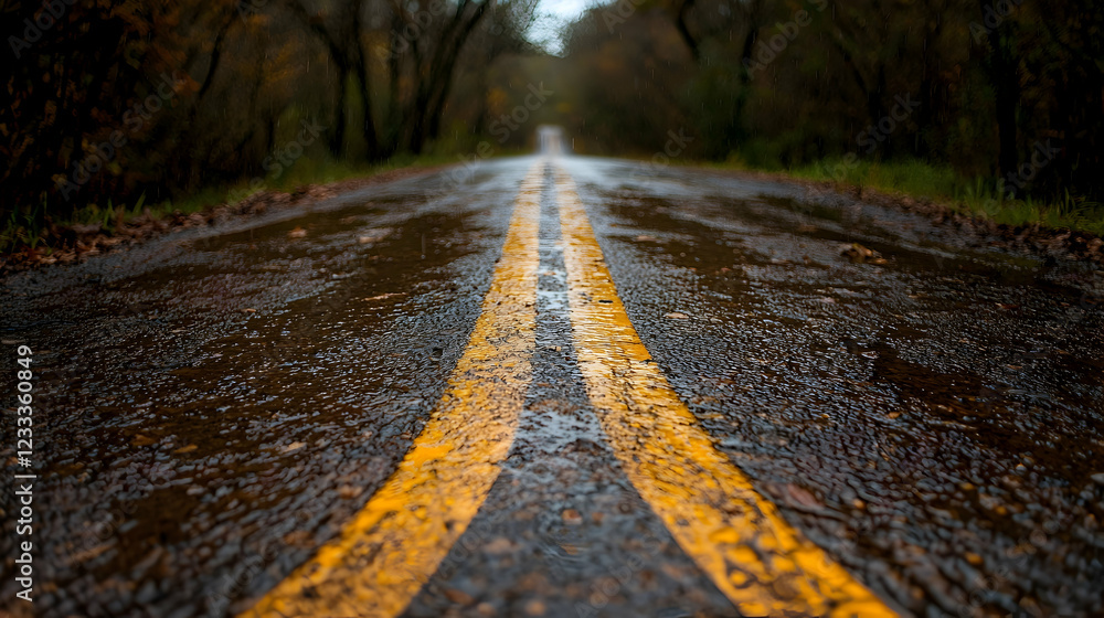 Wet road, autumn trees, journey, fall background, travel Wet road, autumn trees, journey, fall background, travel