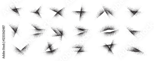 Paint spray noise of grains or brush dust and black sand particles set, vector abstract shape effect. Wavy spray paint in graffiti ink style with grainy noise texture of black dots and rough dust. EPS