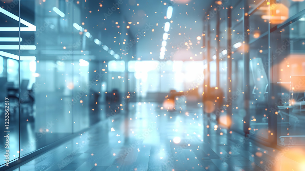 Obraz premium A modern office space with blurred backgrounds and soft lighting effects.