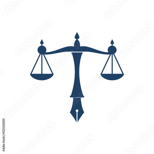 Law logo vector with judicial balance symbolic of justice scale in a pen nib. Logo vector for law, court, justice services and firms.