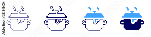 Boiling pot icon in 4 different styles. Thin Line, Line, Bold, and Bold Line. Duotone style. Editable stroke