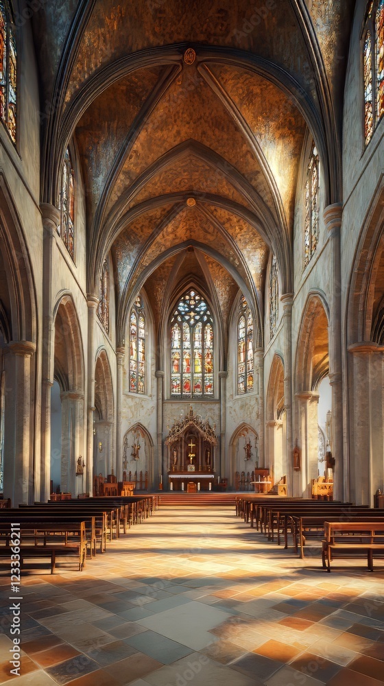Obraz premium Sunlit Gothic church interior