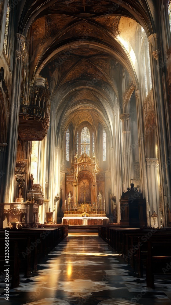 Sunlit Cathedral Interior Grandeur Sunlit Cathedral Interior Grandeur