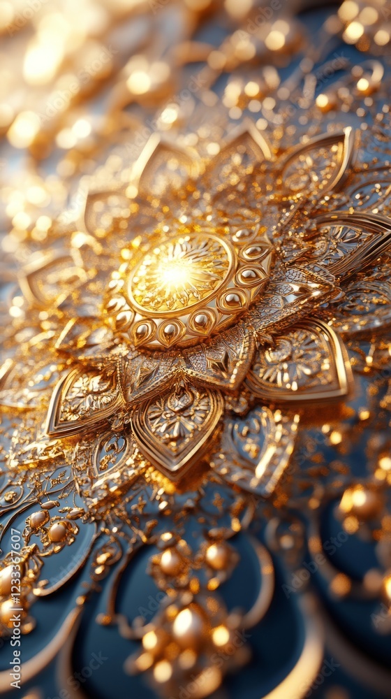 Obraz premium A Close-Up Of A Luxurious, Golden Mandala Design With Intricate Detailing And A Radiant Glow. It Evokes Feelings Of Opulence And Sophistication.