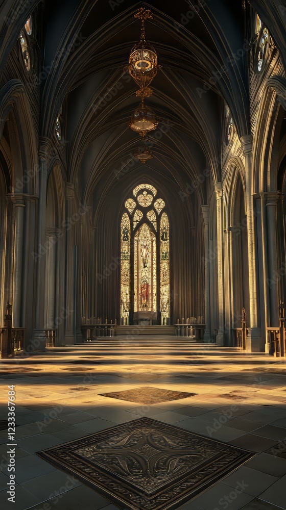 Fototapeta premium Sunlit Gothic cathedral nave