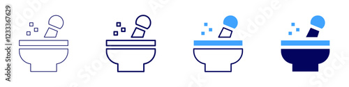 Mortar cooking icon in 4 different styles. Thin Line, Line, Bold, and Bold Line. Duotone style. Editable stroke