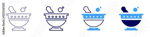 Mortar icon in 4 different styles. Thin Line, Line, Bold, and Bold Line. Duotone style. Editable stroke
