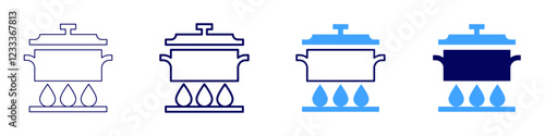 Nonstick pot icon in 4 different styles. Thin Line, Line, Bold, and Bold Line. Duotone style. Editable stroke