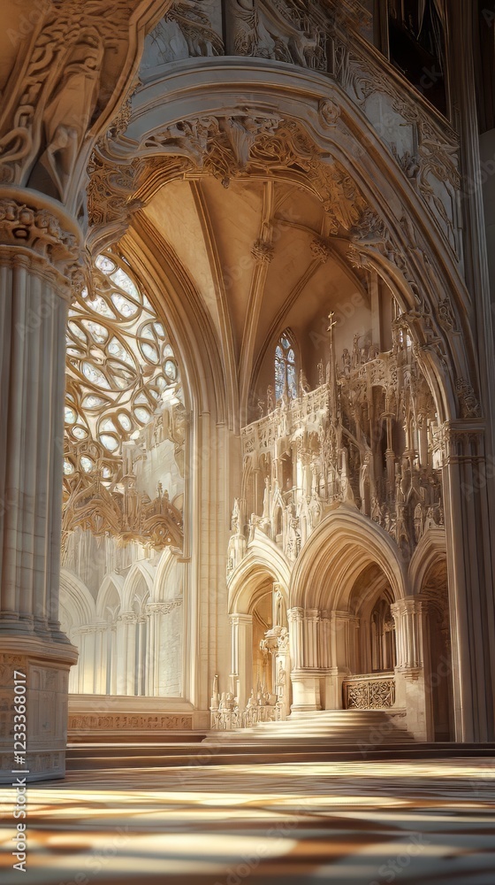 Sunlit Gothic Cathedral Interior Sunlit Gothic Cathedral Interior