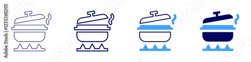 Pot for stewing icon in 4 different styles. Thin Line, Line, Bold, and Bold Line. Duotone style. Editable stroke