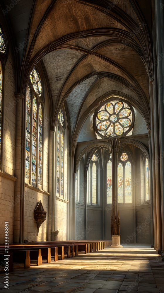 Fototapeta premium Sunlit Gothic church interior