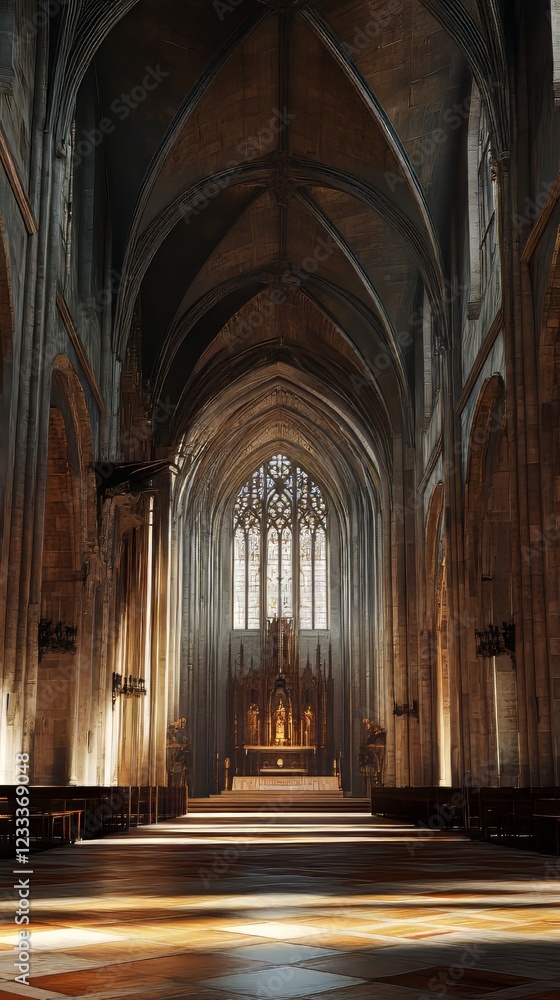 Obraz premium Sunlit Gothic church interior
