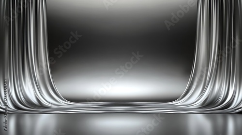 Silver Drapes Frame a Dark Grey Stage Background