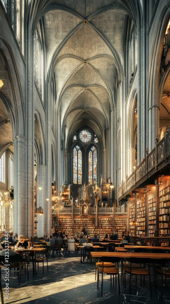 Obraz premium Grand cathedral library with readers