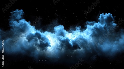 Dynamic explosion of vibrant powder clouds on black