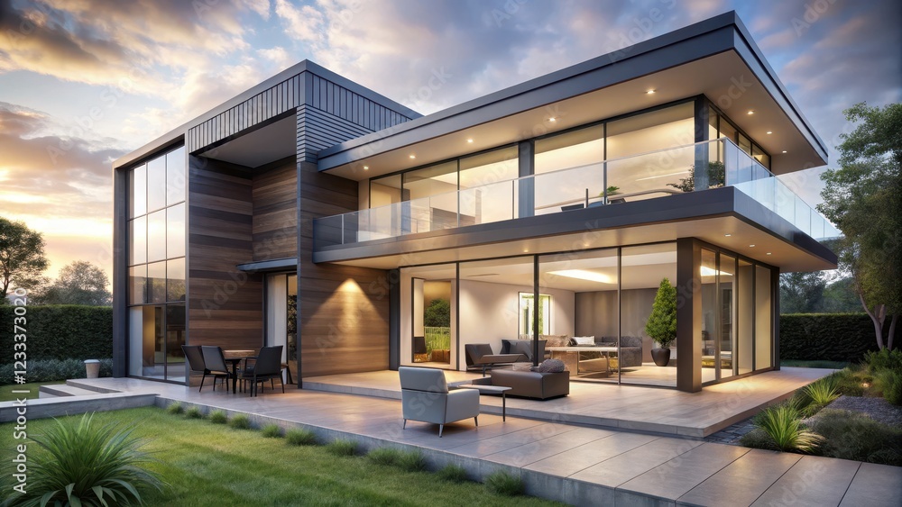Modern house with sleek and minimalist design featuring large windows and an open-concept living area , modern home, architecture Modern house with sleek and minimalist design featuring large windows and an open-concept living area , modern home, architecture
