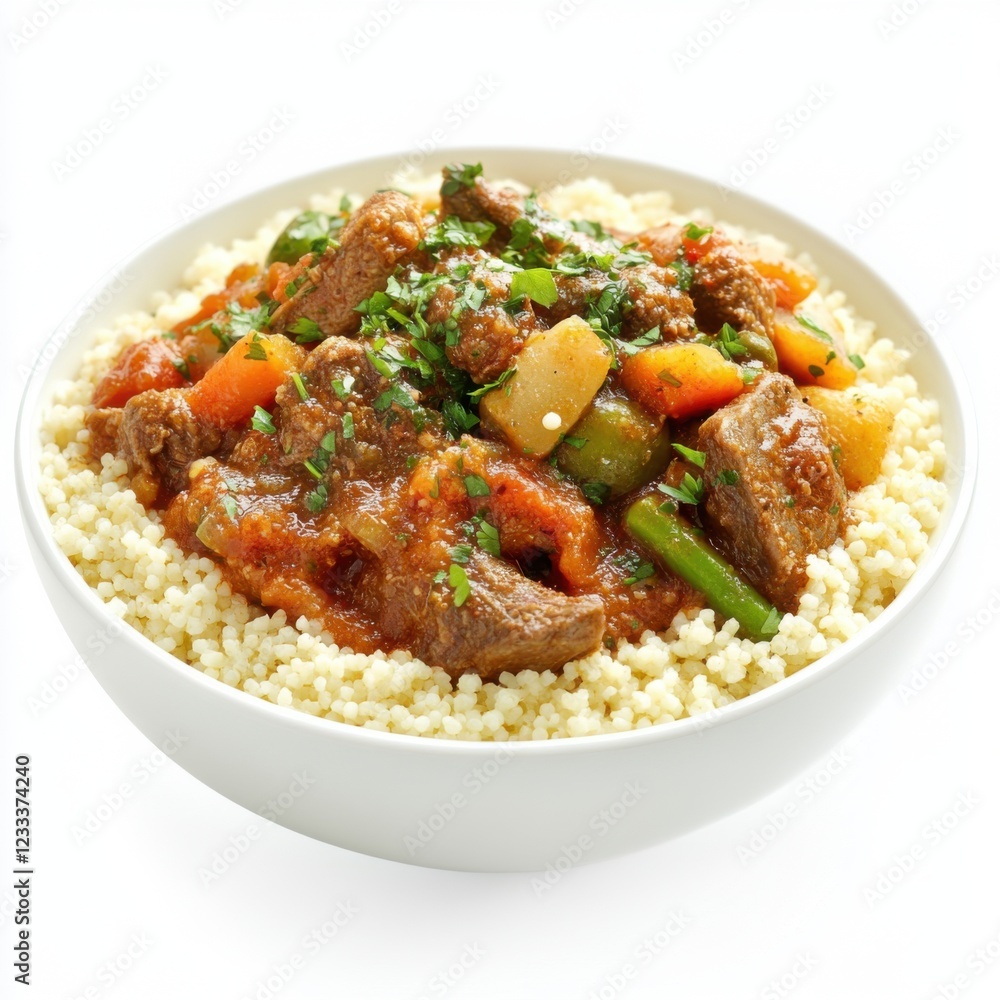 Fluffy couscous topped with a chili Fluffy couscous topped with a chili