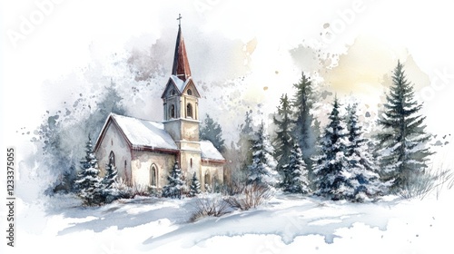 Wallpaper Mural Church and winter forest covered by heavy snow. Torontodigital.ca