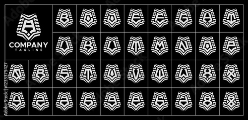 Elegance line company shield letter A-Z logo set