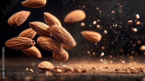 Flying Roasted Almonds with Cinnamon Mid-Air