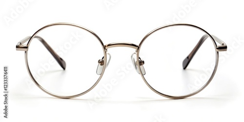 Modern round glasses with sleek metal frame and thin temples on a white background, round, frames,  round photo