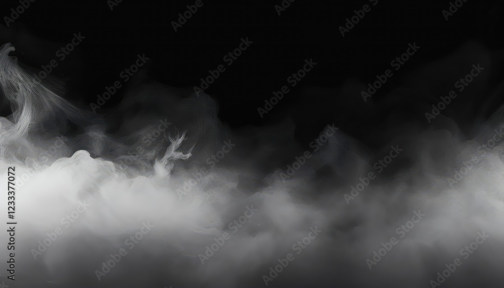 Naklejka premium Mysterious Black Backdrop Enveloped by Drifting White Cloudiness An Abstract Panorama of Fog and Mist at Dusk