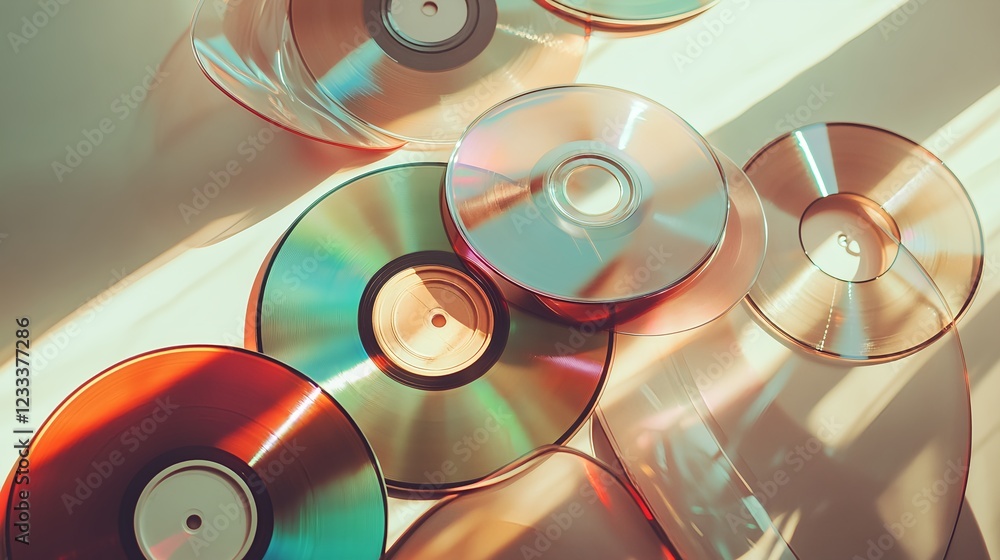 Colorful Reflection of Disks on Sunny Surface with Light Effects Colorful Reflection of Disks on Sunny Surface with Light Effects